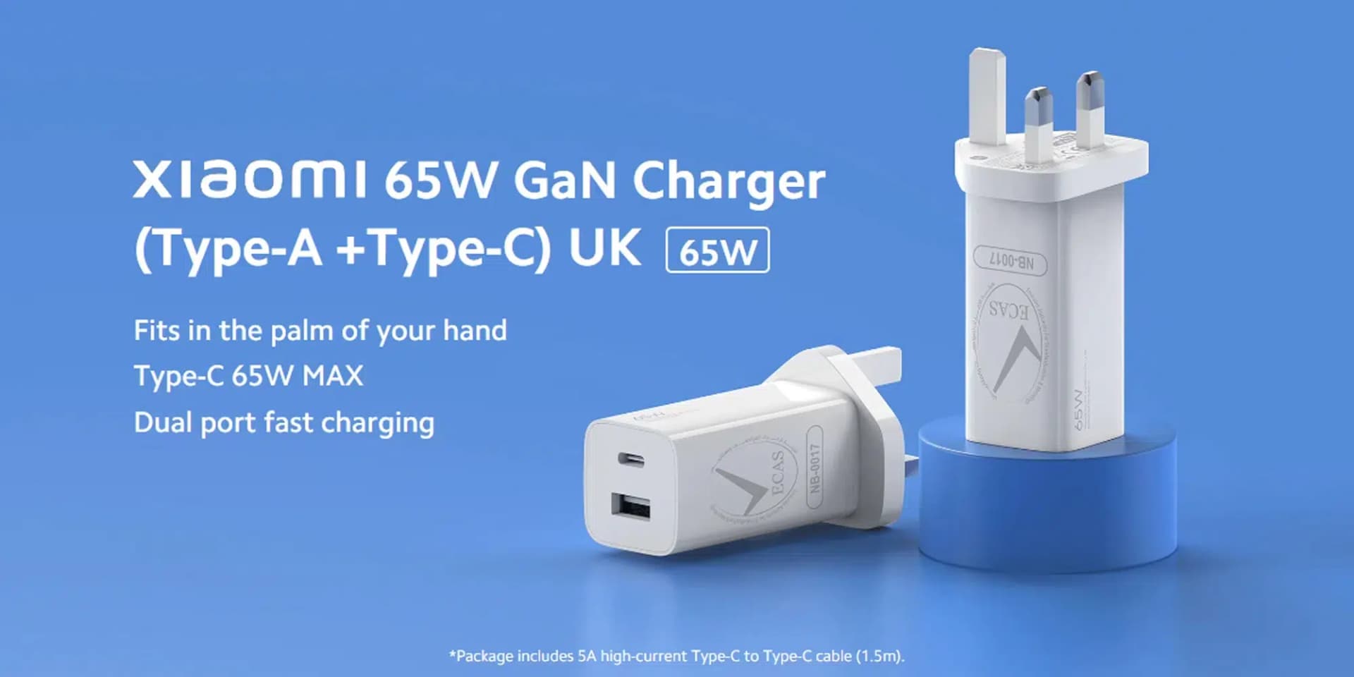 XiaoMi Gan Charger Type-C 65Wt (AD652GEU, BHR5515GL) 220V to USB-C 5V 65Wt Charger