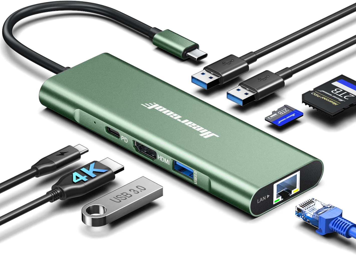 Type-C multiport adapter with LAN Type-C multiport adapter with LAN USB 3.2 Type-C to HDMI Adapter and Multiport HUB with LAN