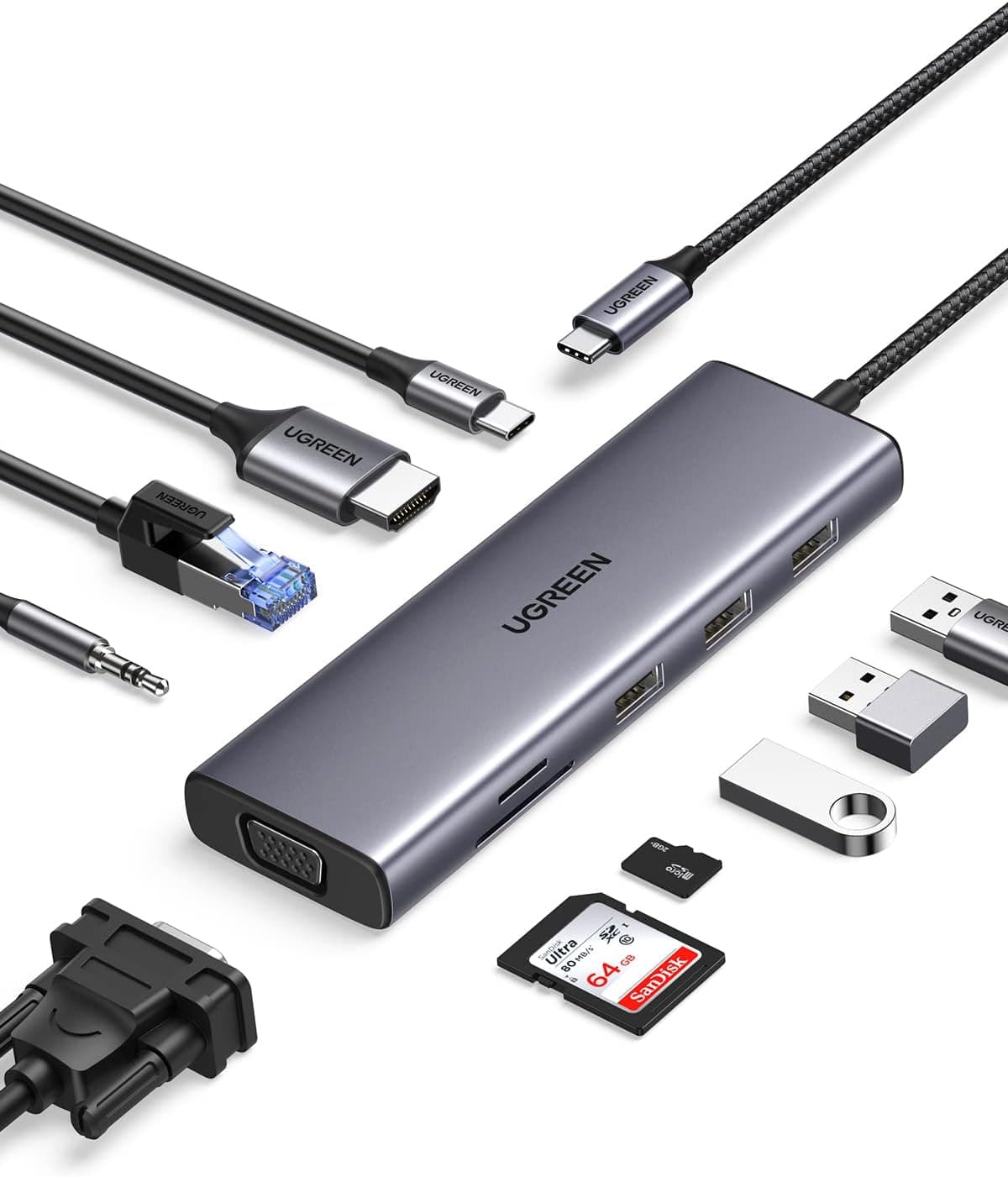 UGREEN USB-C Multiport HUB with LAN (45000) USB 3.0 Type-C to HDMI Adapter and Multiport HUB with PD + LAN