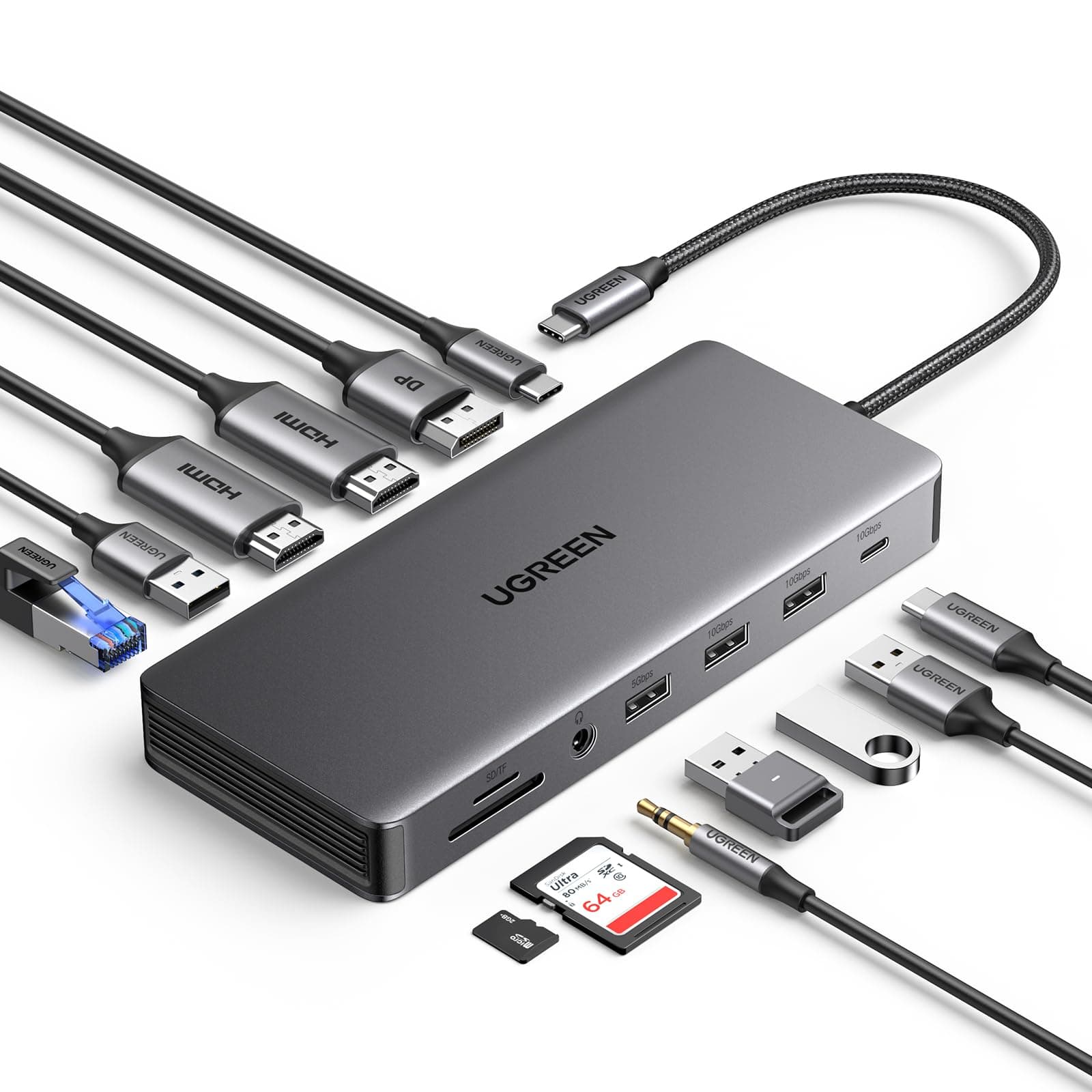 UGreen Revodok Pro 313 (15978) 11 in one Universal Docking Station USB Type-C Adapter and Multiport HUB with PD + LAN + Card reader + Audio out